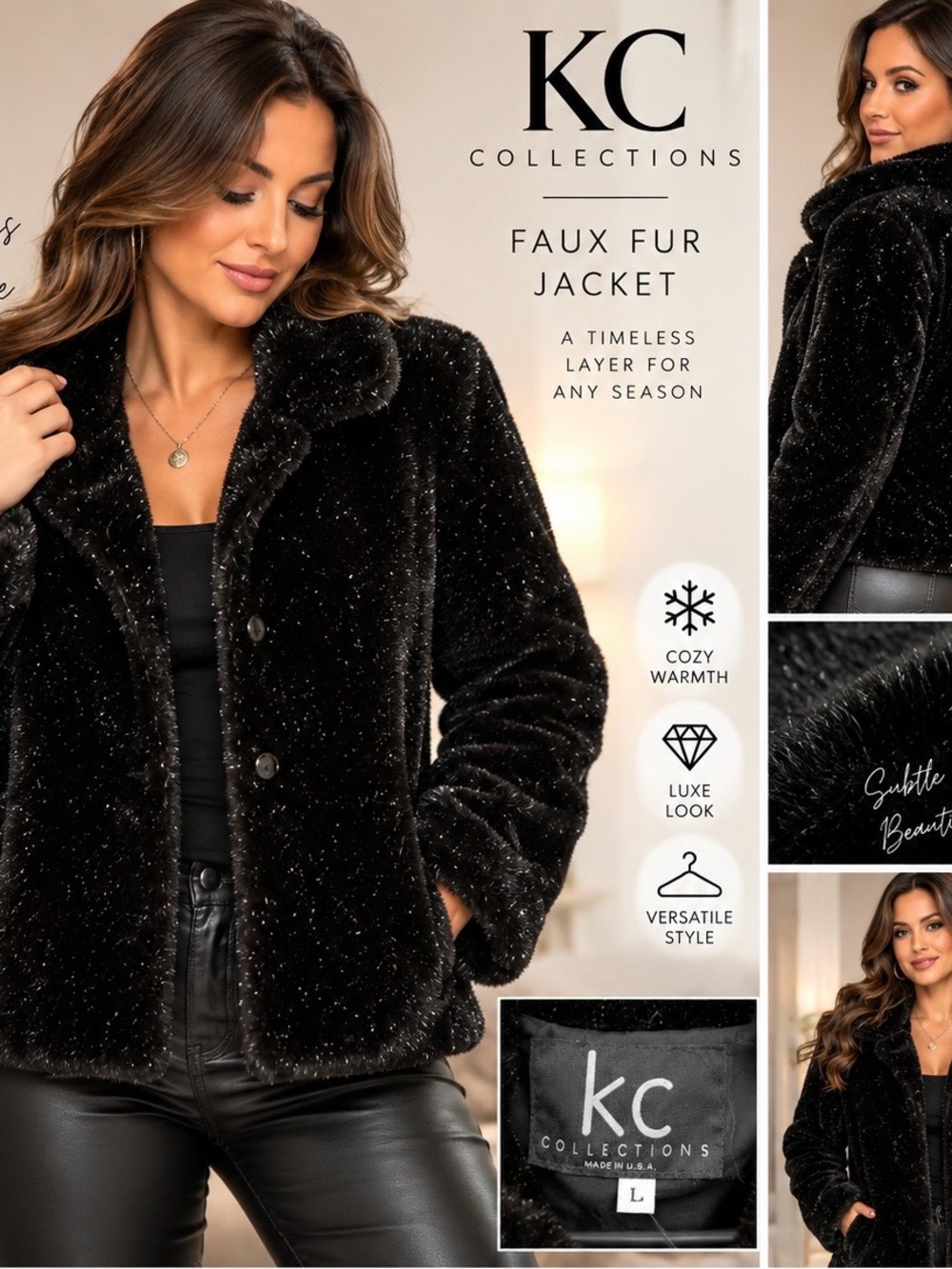 KC Collections Black Faux Fur Teddy Jacket